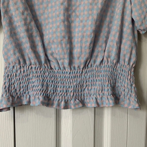 Greylin Blue and Pink Gingham Checkered Smocked Blouse Top Size S - Picture 5 of 14